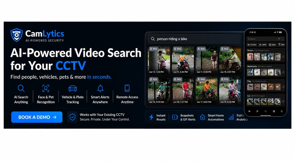 Camlytics — AI-powered video search for your CCTV. Face recognition, vehicle tracking, smart alerts and remote access.